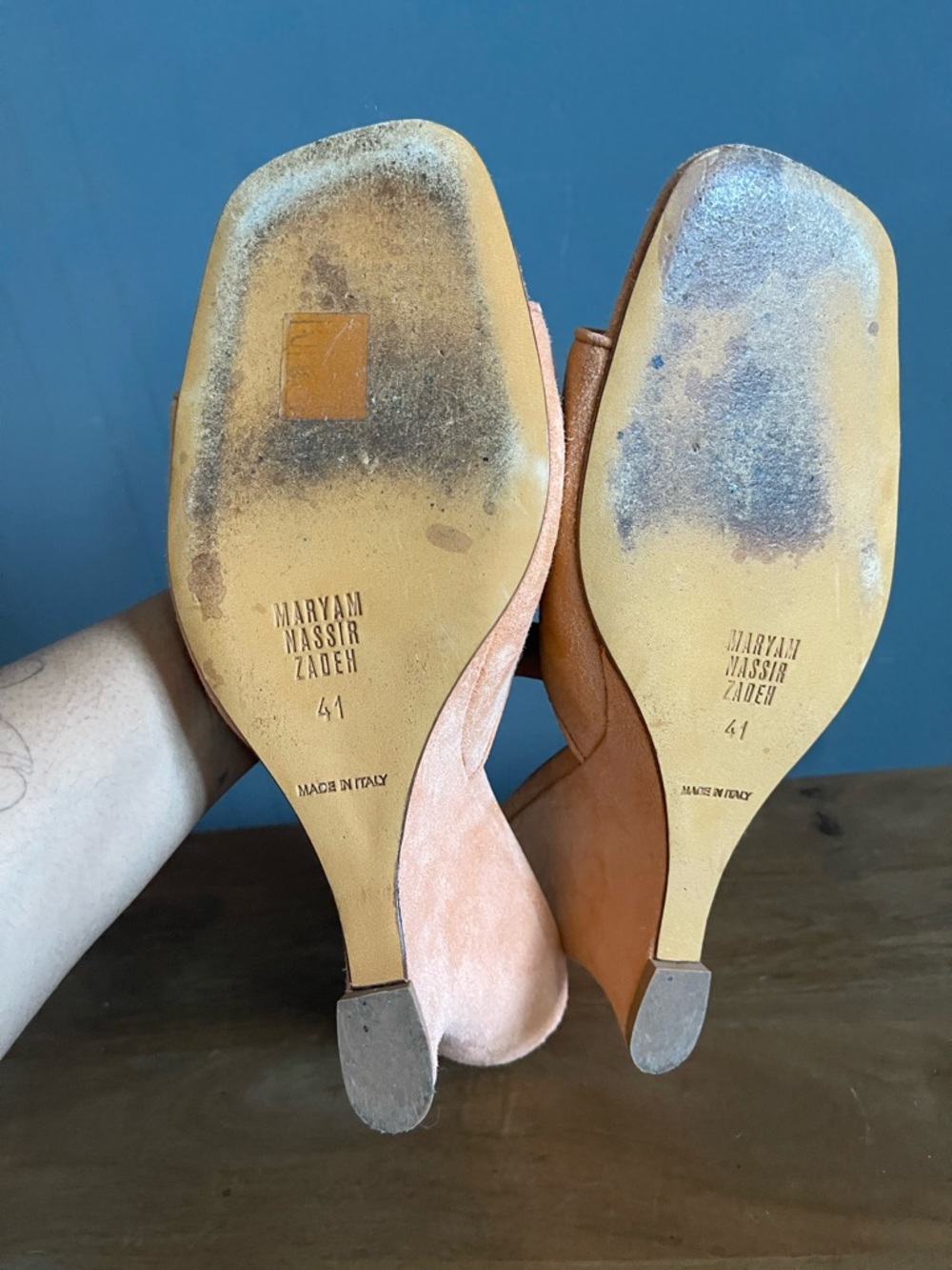 Maryam Nassir Zadeh MNZ Suede Wedge Mules Neutral Minimal Sculptural Heel Chic - Picture 6 of 6